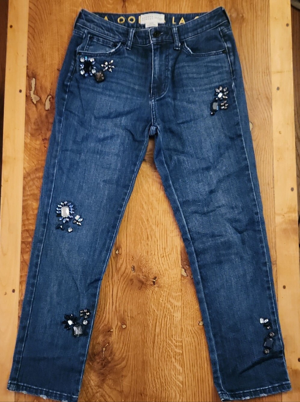 Kate Spade Broome Street Ditsy Floral Jewel Embellished Jeans Women 24 Dark Wash